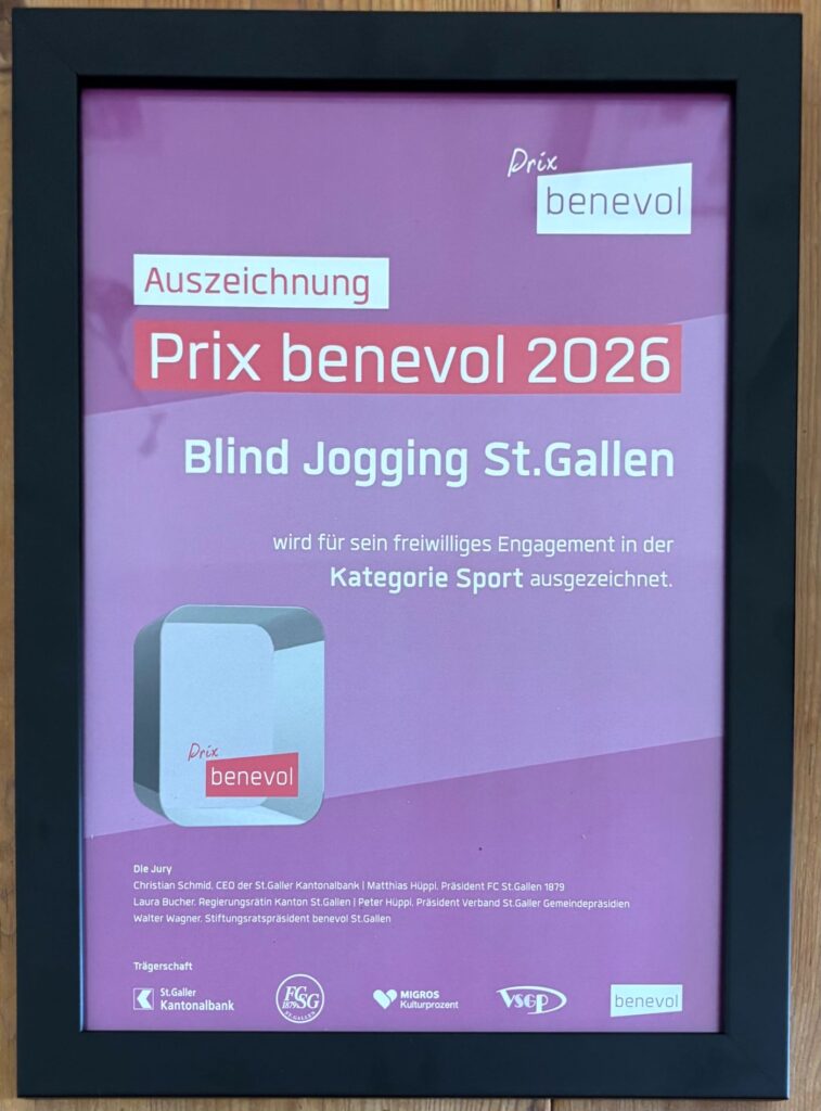 Prix benevol 2026 Auszeichnung mit Gewinner-Namen: Blind-Jogging