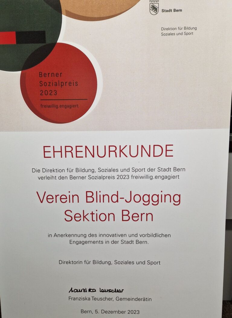 Blind-Jogging Auszeichnung Sozialpreis Bern 2023