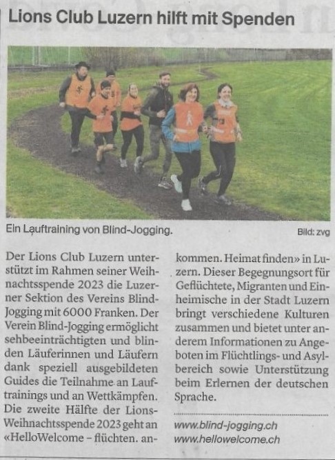 Zeitungsartikel zum Besuch bei Lions Club Luzern